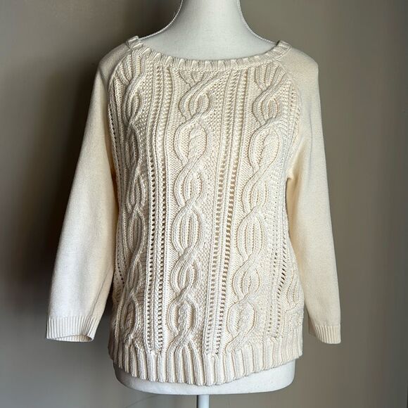 Tommy Hilfiger Cream Cable Knit Cotton Sweater. 1/4 Sleeve. Size Small - Picture 1 of 7